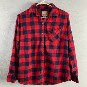 Field and Stream Red Navy Plaid Button Down Shirt